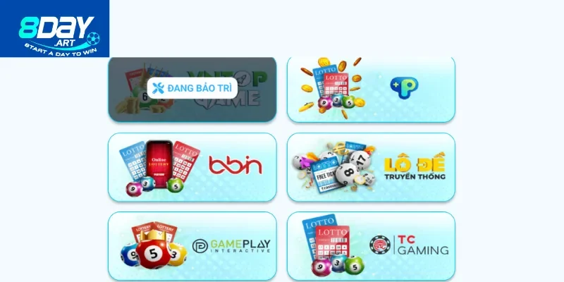 Tổng hợp các sảnh chơi xổ số 8Day